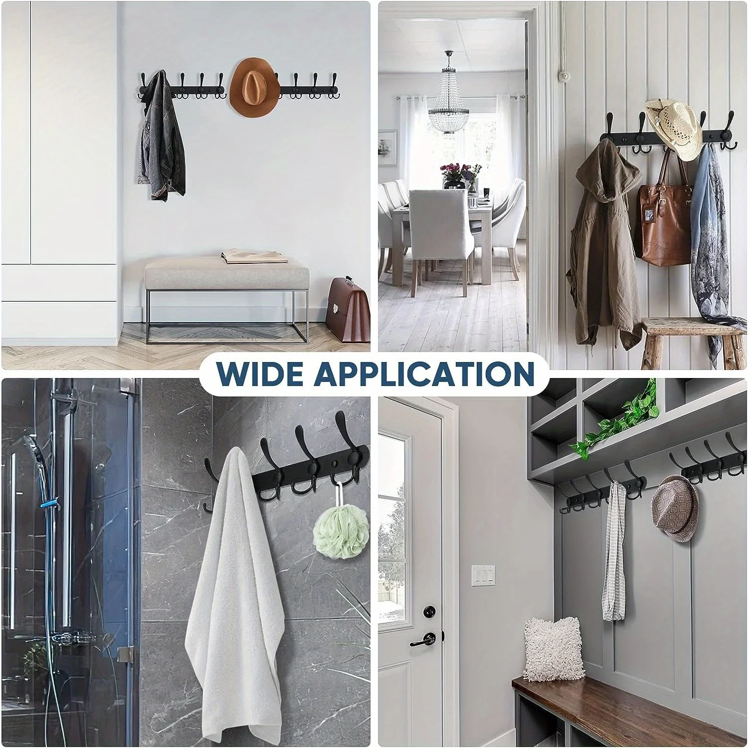 Matte Black Wall-Mounted Coat Rack With 5 Heavy Duty Tri Hook Stainless Steel For Jackets Hats & More In Entryway Or Mudroom