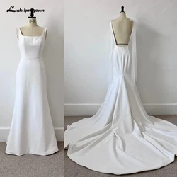 Lakshmigown Crepe Mermaid Wedding Dresses Scoop Neck Sexy Lace Beach Bridal Dresses vestidos de fiesta elegantes para mujer