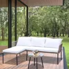 3 Pieces Patio Furniture Set, L-Shaped Outdoor Chaise Lounge Wicker Rope Boho Patio Bistro Set for Balcony,Poolside,Porch, White 3