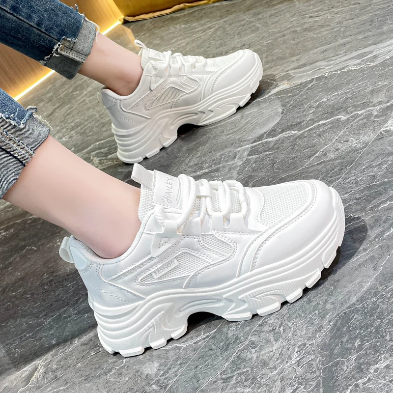 

BKQU New 2024 spring and summer shoes casual net shoes breathable increase platform women's shoes sports tide.