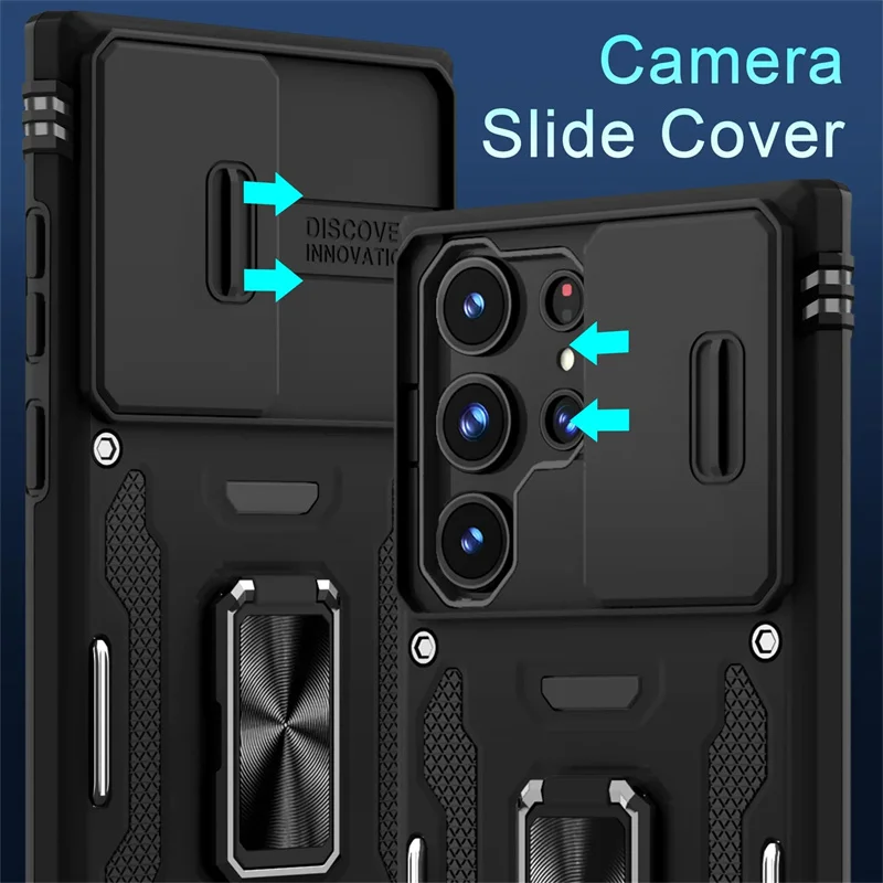 Rotating Camera Lens Military-Grade Armor Phone Case with Ring Stand