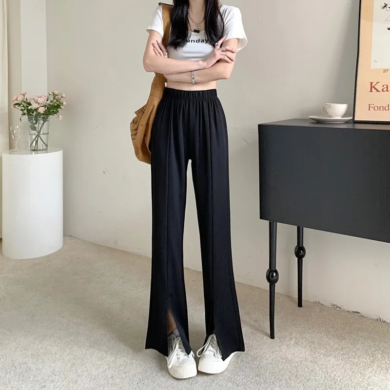 Slit Wide-leg Pants for Women in Summer Thin High-waisted Loose Drape Suit Straight Trousers Floor-length Casual Pants