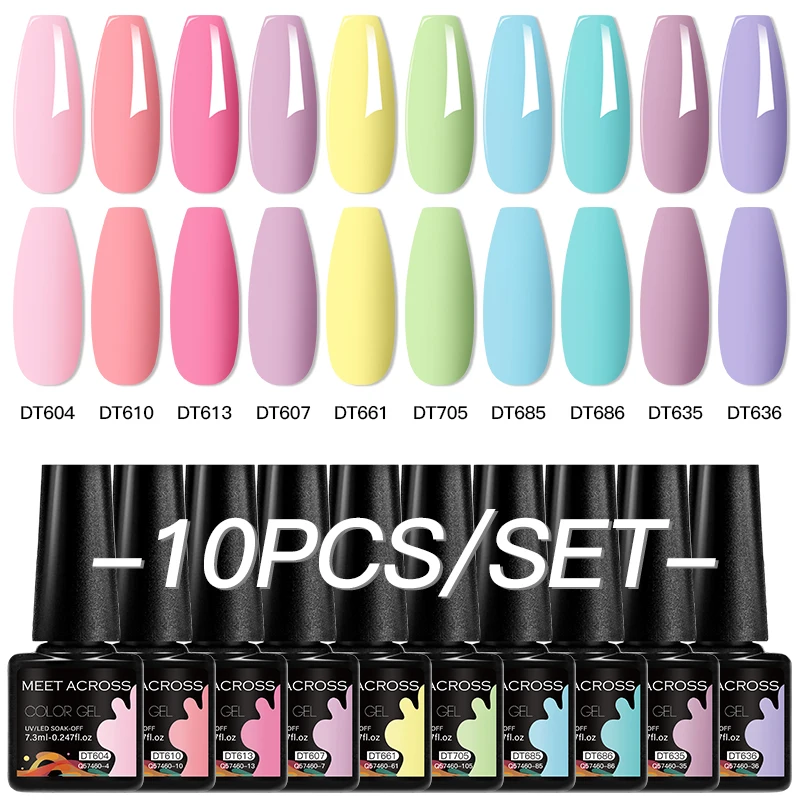 MEET ACROSS 10Pcs/Set Sparkly Glitter Red Pink Gel Nail Polish Fluorescent Semi Permanent Nail Art UV Gel Varnish Manicure Kits 4