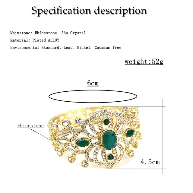 Sunspicems 18K Gold Color Crystal Morocco Cuff Bracelet Bangle Algeria Bride Wedding Jewelry Flower Turkey Arabic Bangle Gift 6