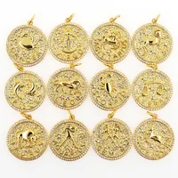 New Twelve Constellation Pendant Necklace CZ Gold Plated Charm Zodiac Metal Astrology DIY Keychain Jewelry Accessories For Women 1