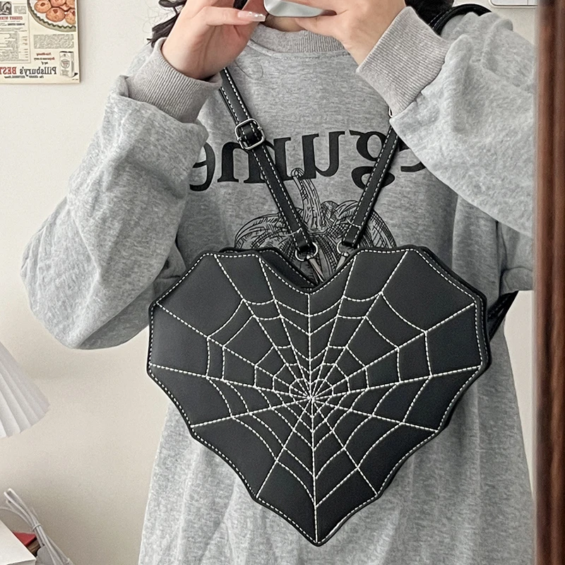 Gothic Style Shoulder Bag Women Backpack Girls Halloween Web Spider Bag PU Leather Cobweb Crossbody Bag Handbag Purse for Women
