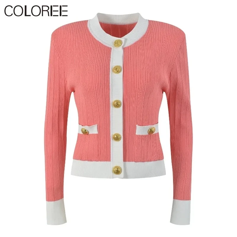 

Pink Cardigans for Woman 2023 Autumn Winter Luxury Vintage Lion Buttons Knitted Sweater Korean Fashion Clothes New In Knitwears