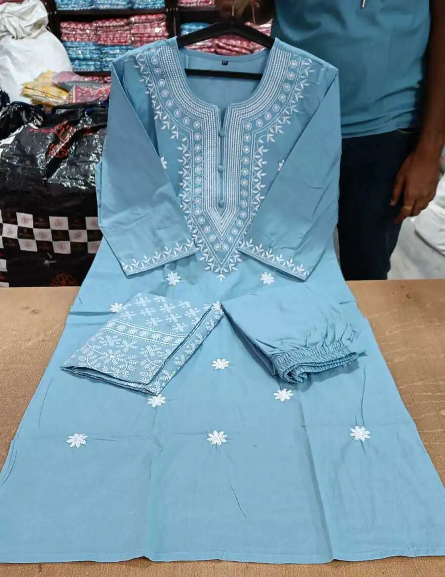 Women Blue Kurti Pant Sets Festival /Wedding Wear Palazzo Kurta Set Readymade