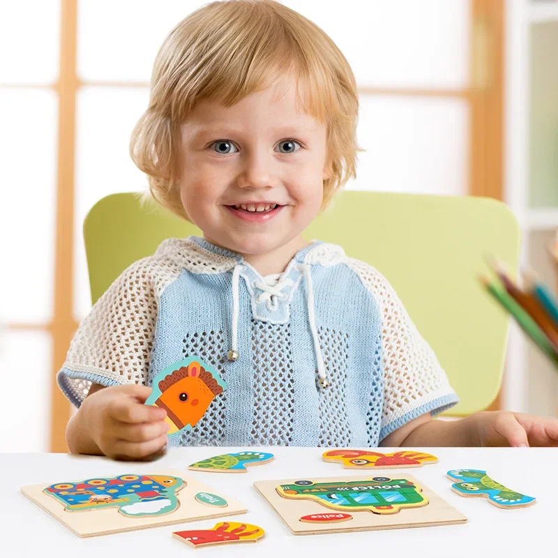 3D Wooden Cartoon Animal Puzzle - Educational Jigsaw Toy
