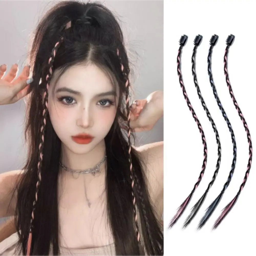 Y2K Twist Corda Per Capelli Intrecciata Cool Fashion Hair Extension Boxing Braid Hair Pieces Clip Invisibile Hanging Ear-Dye Wig Girls
