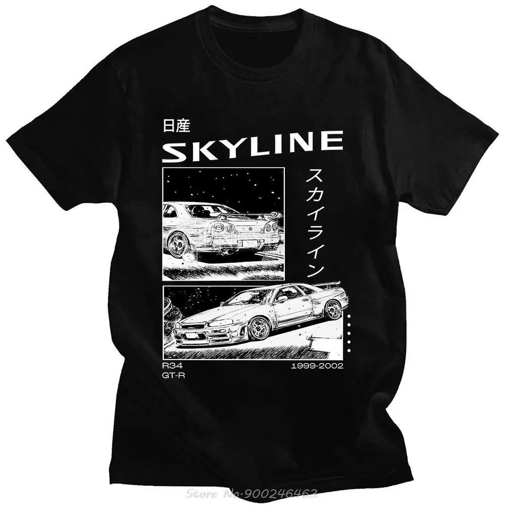 Drift Japanische Anime AE86 Initial D Doppelseitiges T-shirt Oansatz Baumwolle T-shirt Sommer Casual Unisex R34 Skyline GTR JDM T Shirts – Detail 2