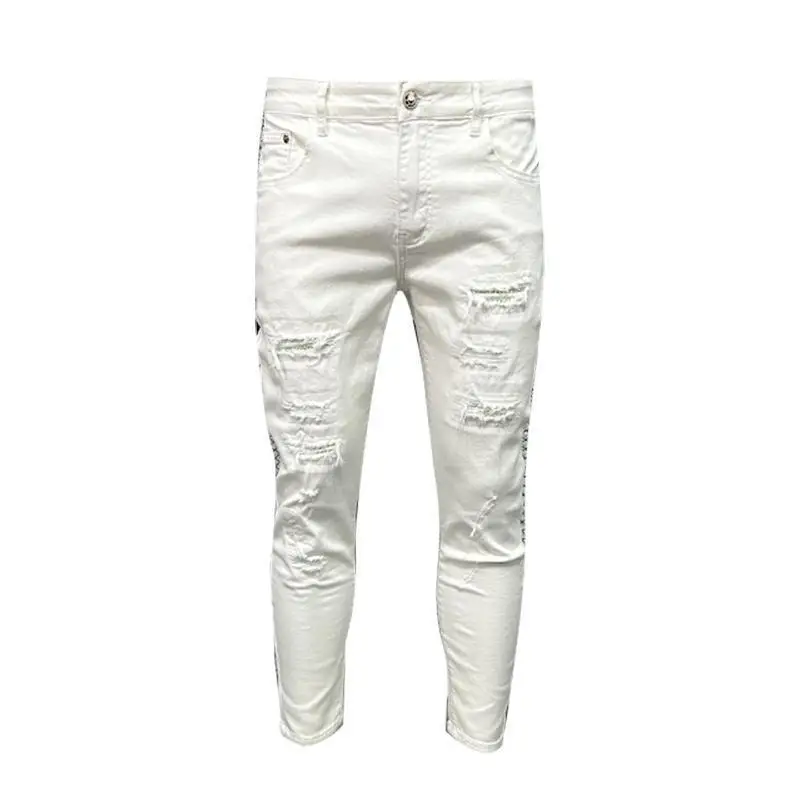White Scratched Jeans Men's Spring and Autumn 2026 New Trendy Brand Slim-fitting Pants Fashion Ripped Pants Pantalones Hombre 2