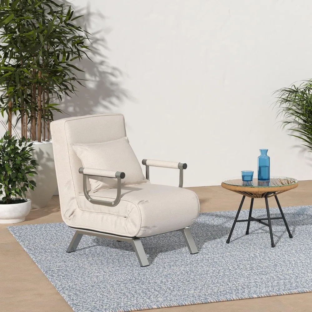 Convertible Single Person Sofa Bed with Adjustable Chaise Lounge and Folding Armchair, featuring Pillow and 5 Settings