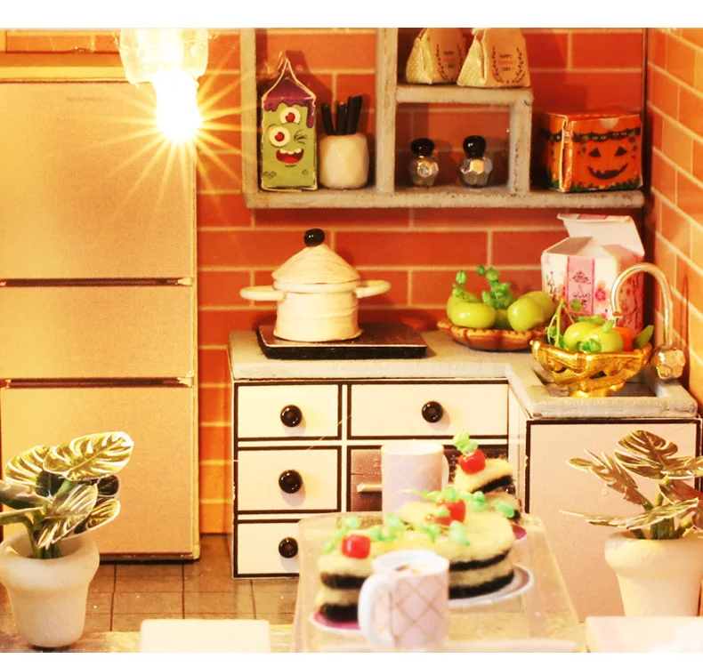 DIY Doll House Wooden Doll Houses 3D Puzzle Miniature Dollhouse Furniture Kit with LED Toys for children Christmas Birthday Gift