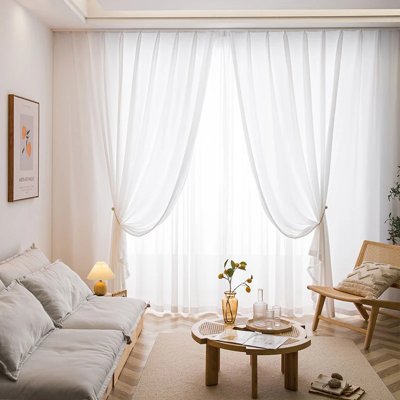 Strong Quality Scratch Resistant White Sheer Curtains for Living Room Bedroom Window Soft Tulle Curtain Solid Color Fabric 5