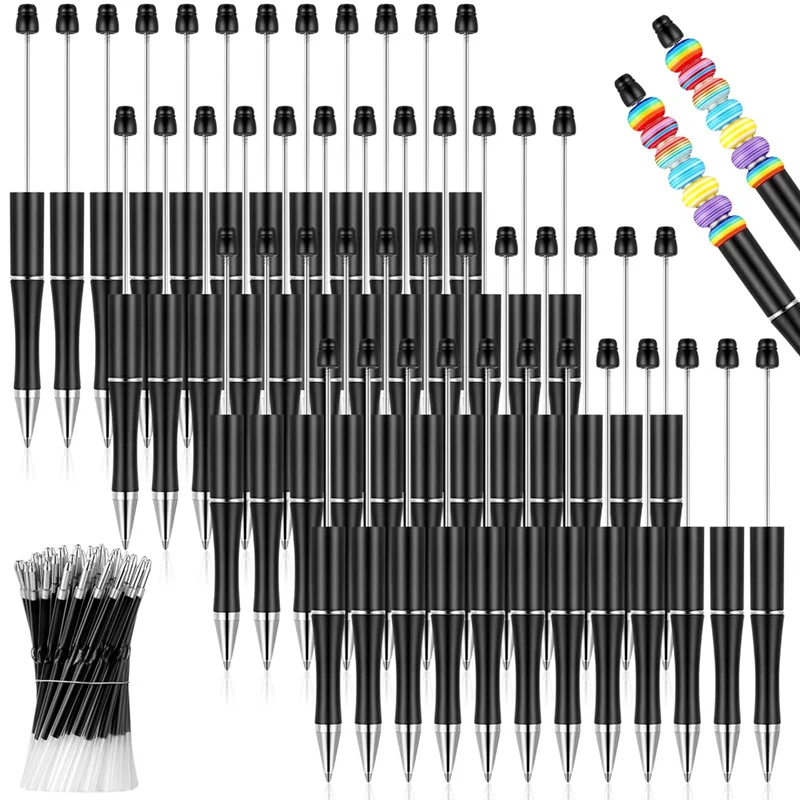

Пластиковая шариковая ручка с бусинами, 50 шт., шариковая ручка с черными чернилами и бусинами, с 50 стержнями для самостоятельного изготовления подарка, Черная