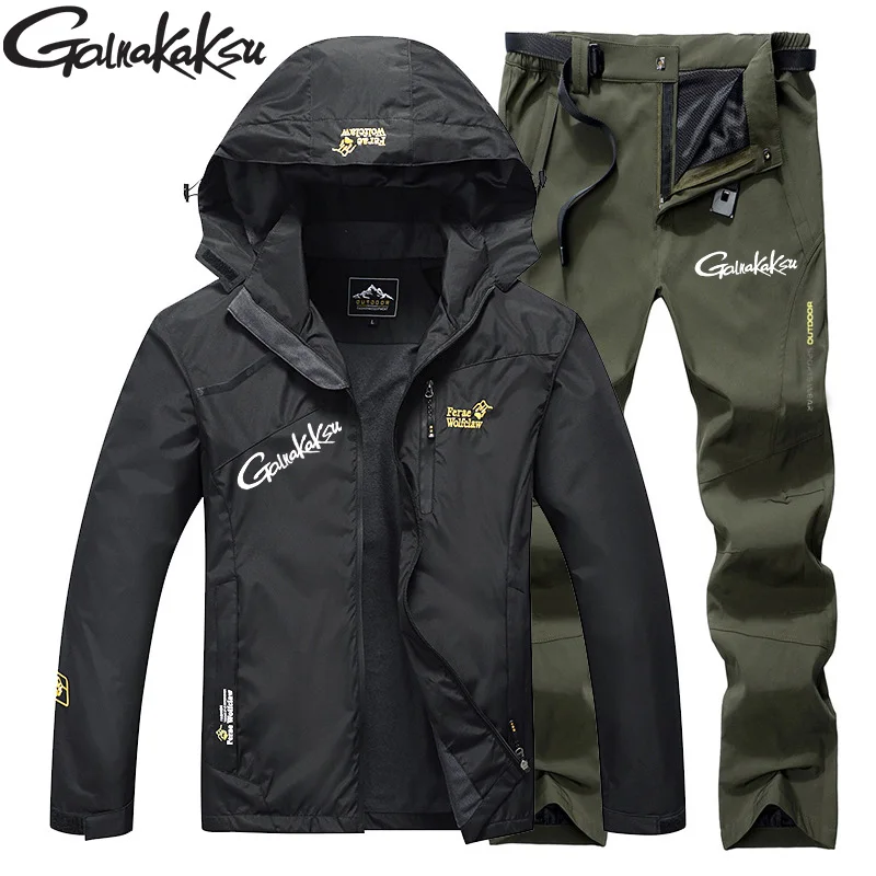 Spring Autumn Men's Sports Sets Body Fitting Windproof Waterproof Outdoor Jackets Mountaineering Pants Hiking Fishing Suits waterproof clothing