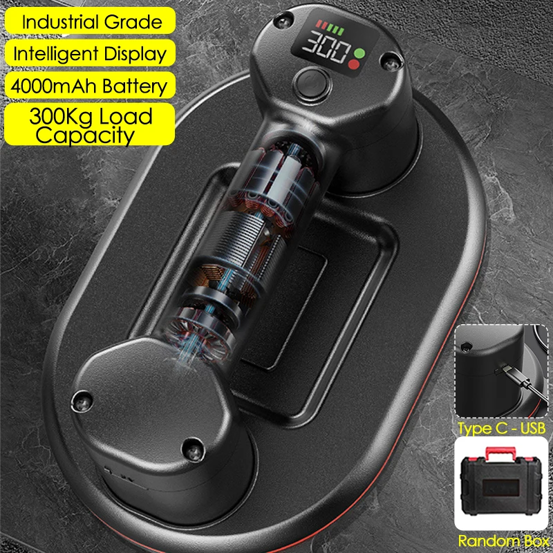 300KG Load Intelligent Display Electric Vacuum Suction Cup Industrial Grade Heavy-Duty Granite Tile Glass Lifter 4000mAh vacuum suction cup vacuum sucker