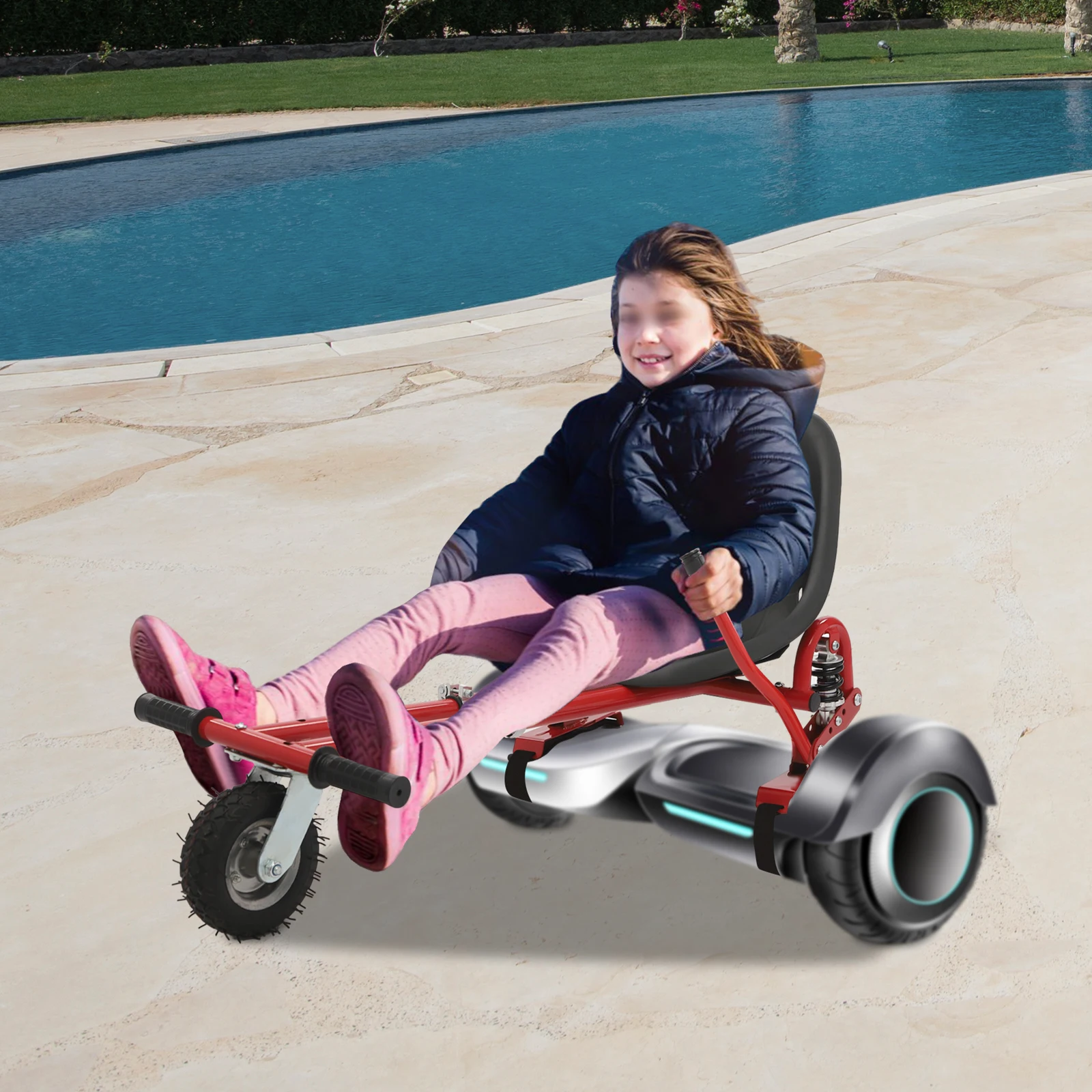 Side view of the hoverboard seat attachment highlighting the frame