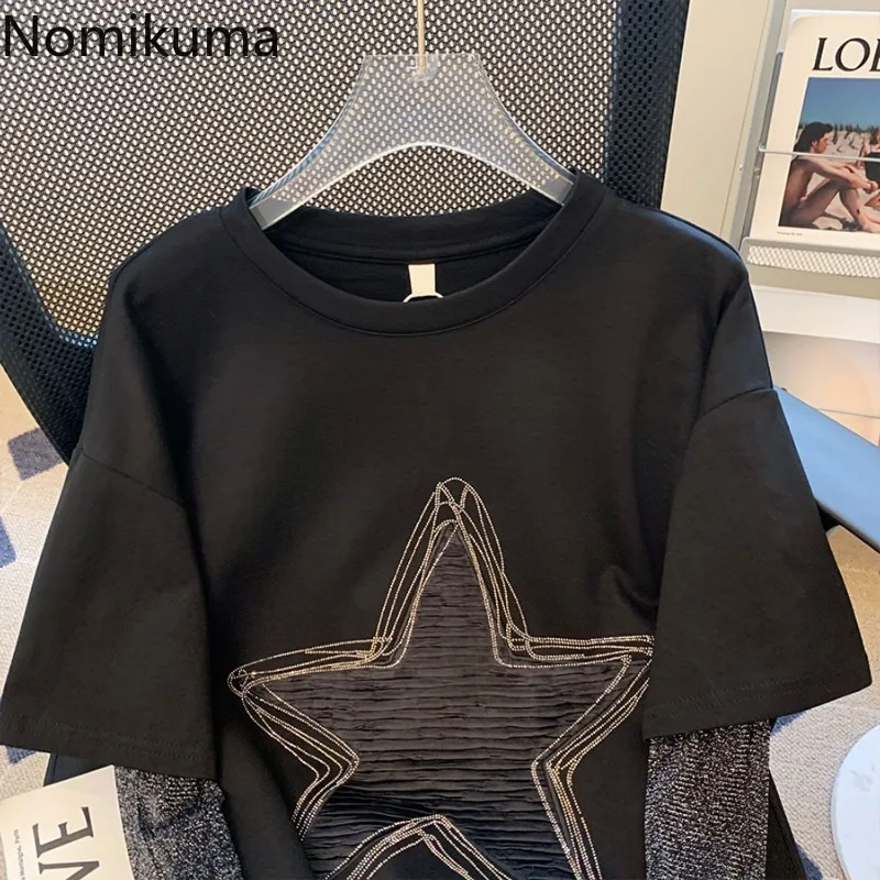 GARULA ボヘミアン　トップス　y2k Harajuku Women Clothing Chic Tshirts Patchwork Fake Two Tees