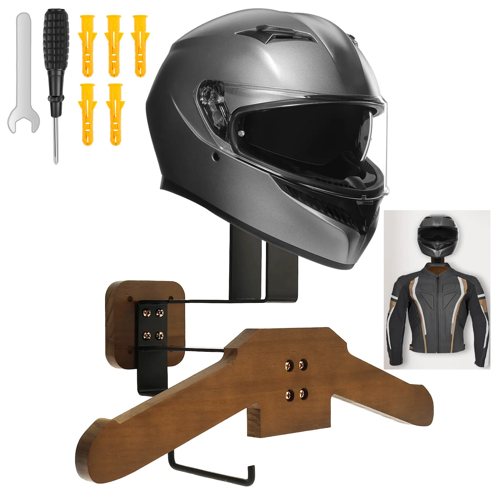 Helmet Rack Wall Mount Wood Motorcycle Helmet Holder All-in-one Key Rack Bicycle Display Hanger for Keys Gloves