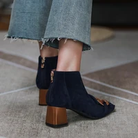 New Autumn/Winter Women Boots Sheep Suade Square Toe Square Heel Mid-Heel Ankle Boots Fringed Zipper Fashion Office Lady Shoes - Image 4