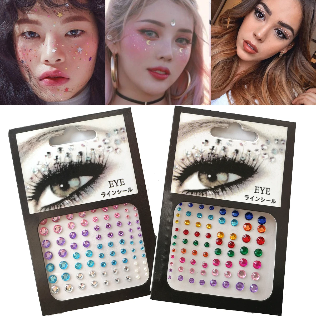 

1Pcs Disposable Tattoo Stickers Face Jewelry Color Crystal Diamond DIY Eyes Face Body Waterproof Makeup Decorations Rhinestones
