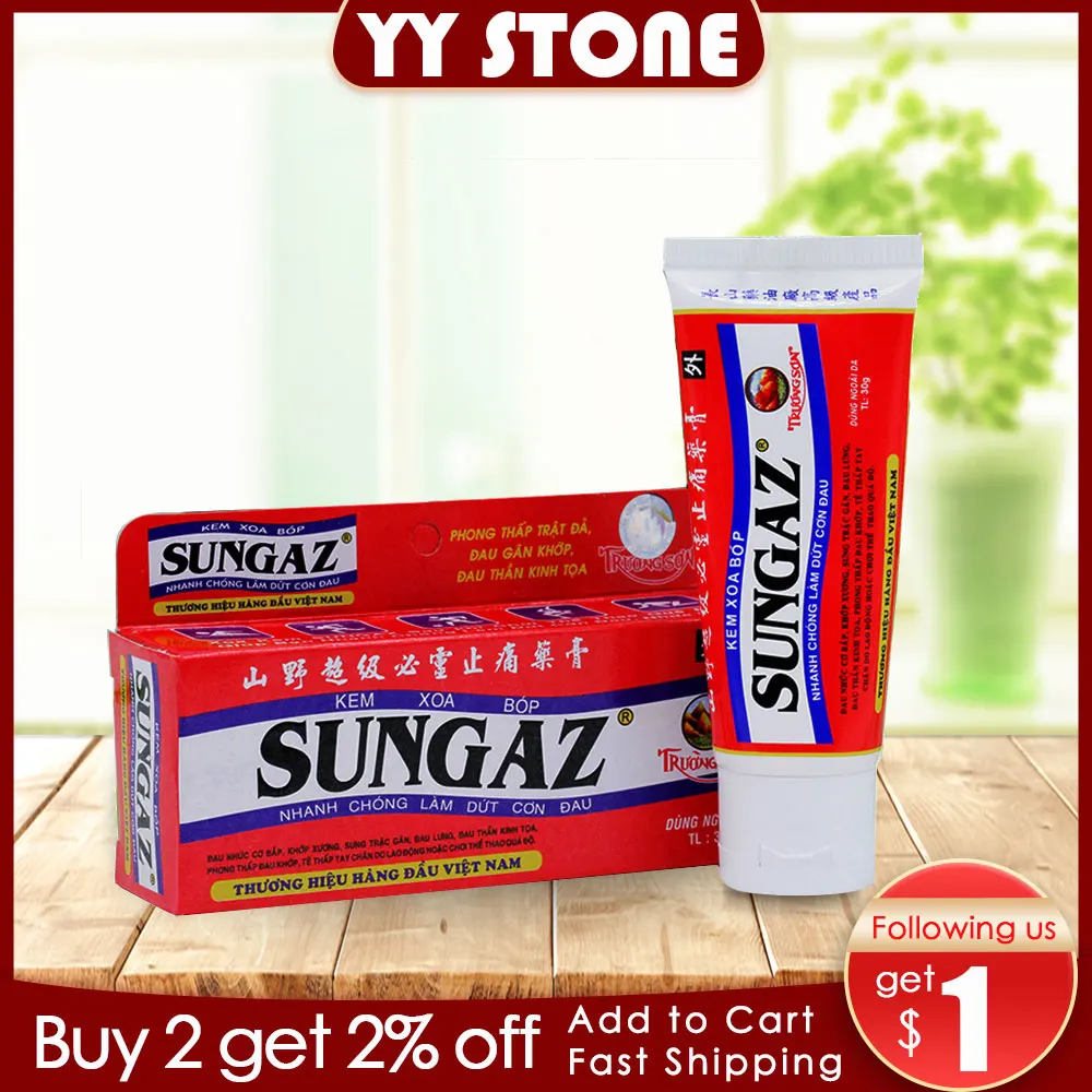 2pcs/lot Vietnam Sungaz Sprain for shoulder, neck, head, abdomen, waist, hand and foot pain.Relax the whole body 30g/pcs