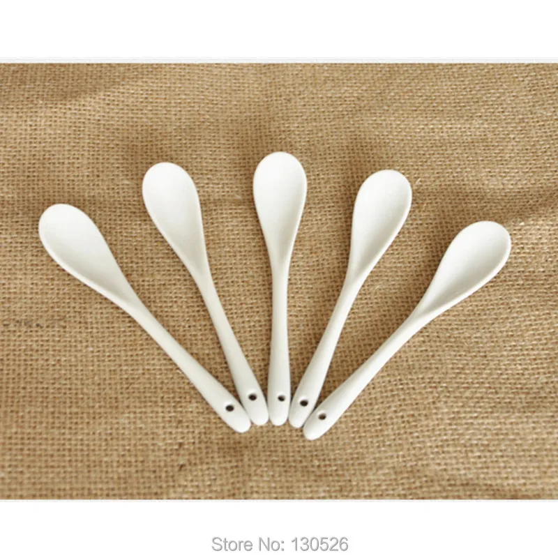 6 X 6” 6-Piece 6” White Porcelain Tea Spoons Coffee Spoon Set Mixing Spoon for Jam Sauces Cereal Porridge 