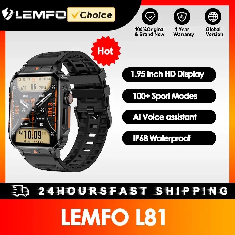LEMFO 1.95 Outdoor Military Smart Watch Men Bluetooth Call Smartwatch 100+ Sport Modes Fitness Watches For Android IOS