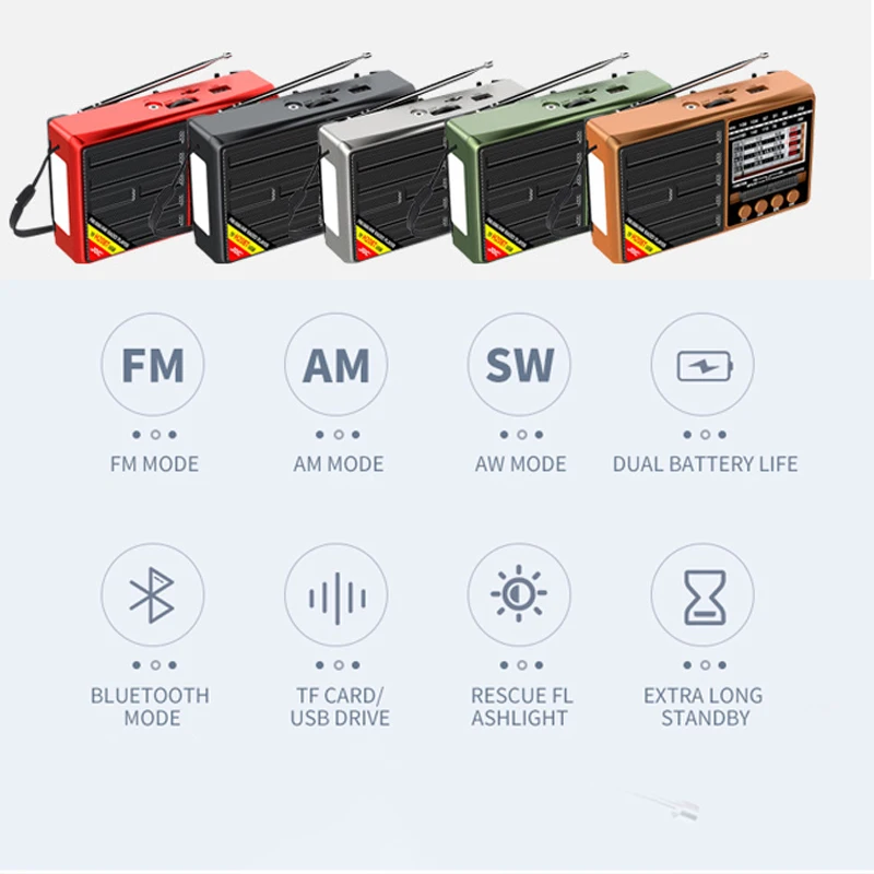 Portable FM AM SW Radio Receiver with LCD Display and USB Music Player