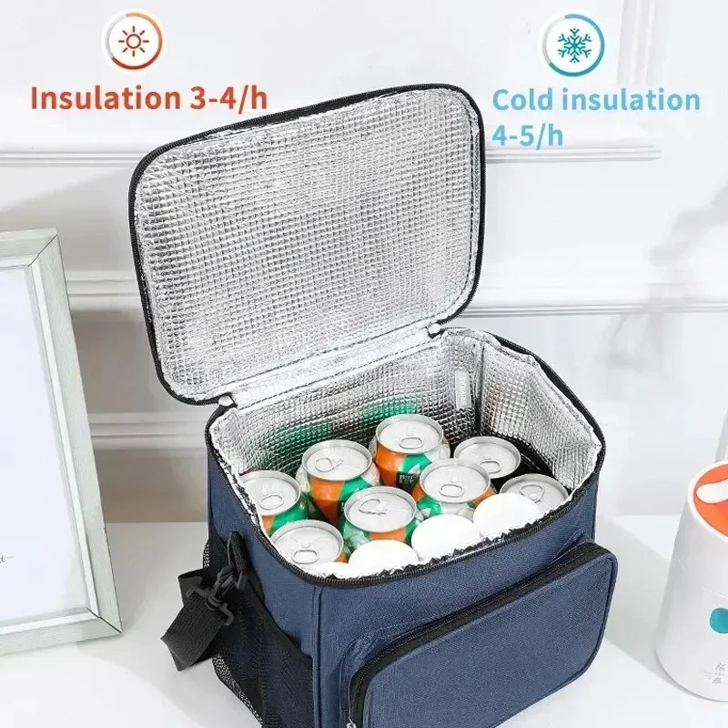 Large capacity Oxford fabric thick insulated camping lunch bag, manual shoulder strap, essential for outdoor picnics