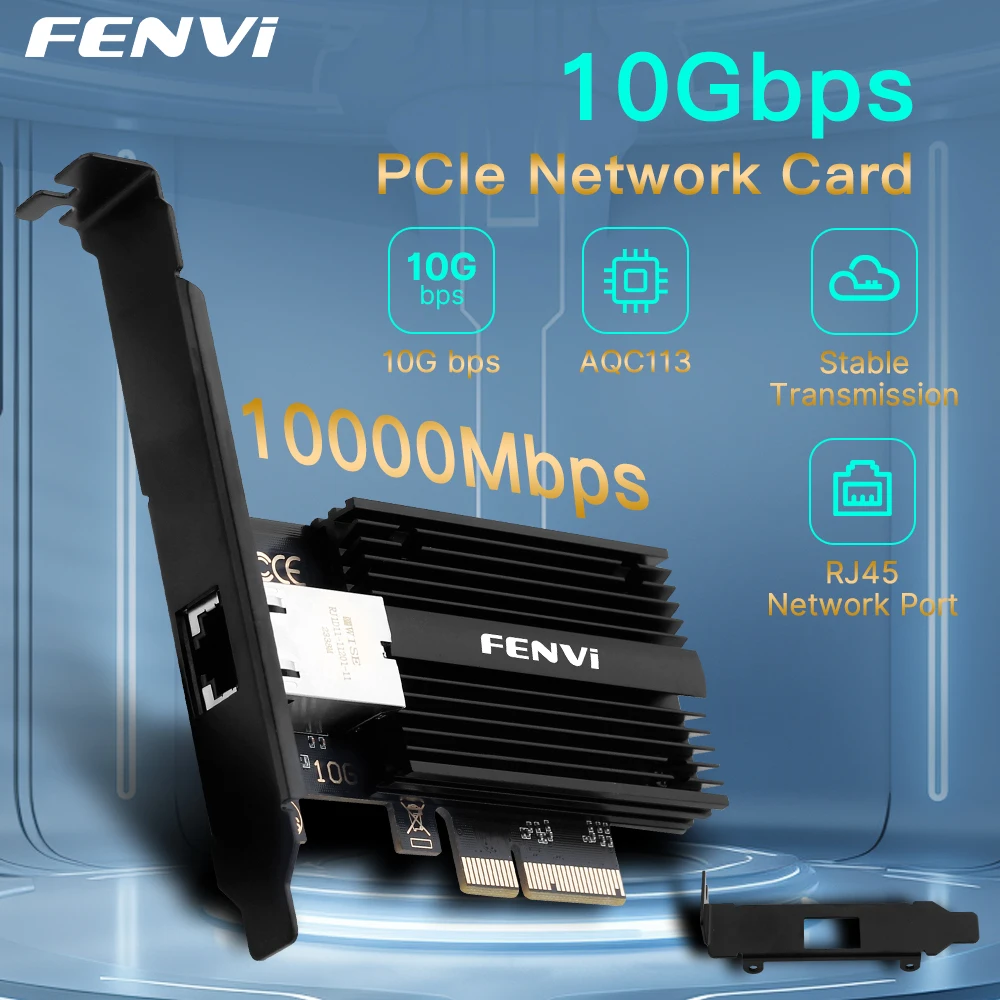 FENVI 10Gbps PCIE إلى RJ45 بطاقة الشبكة Marvell AQC113 جيجابت إيثرنت PCI Express LAN محول 10000Mbps للكمبيوتر المكتبي Win10/11