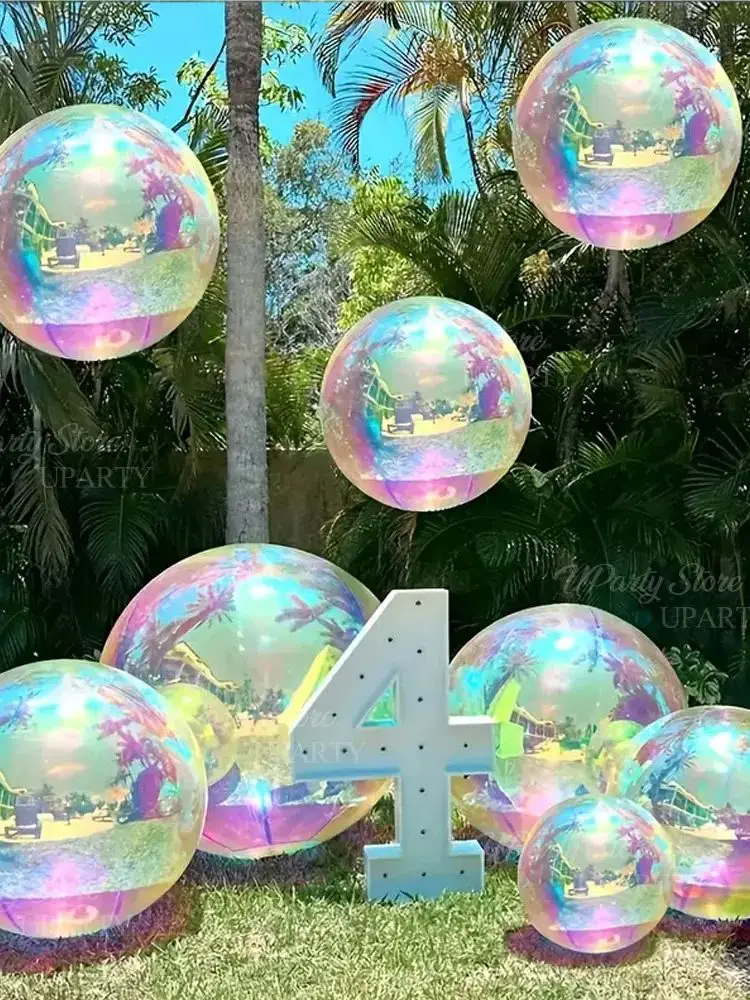 Schillernde runde Folienballons 10''~50'' große riesige lila lila lila holografische 4D-Luftballons für Geburtstag, Babyparty, Hochzeitsdekoration – Detail 7