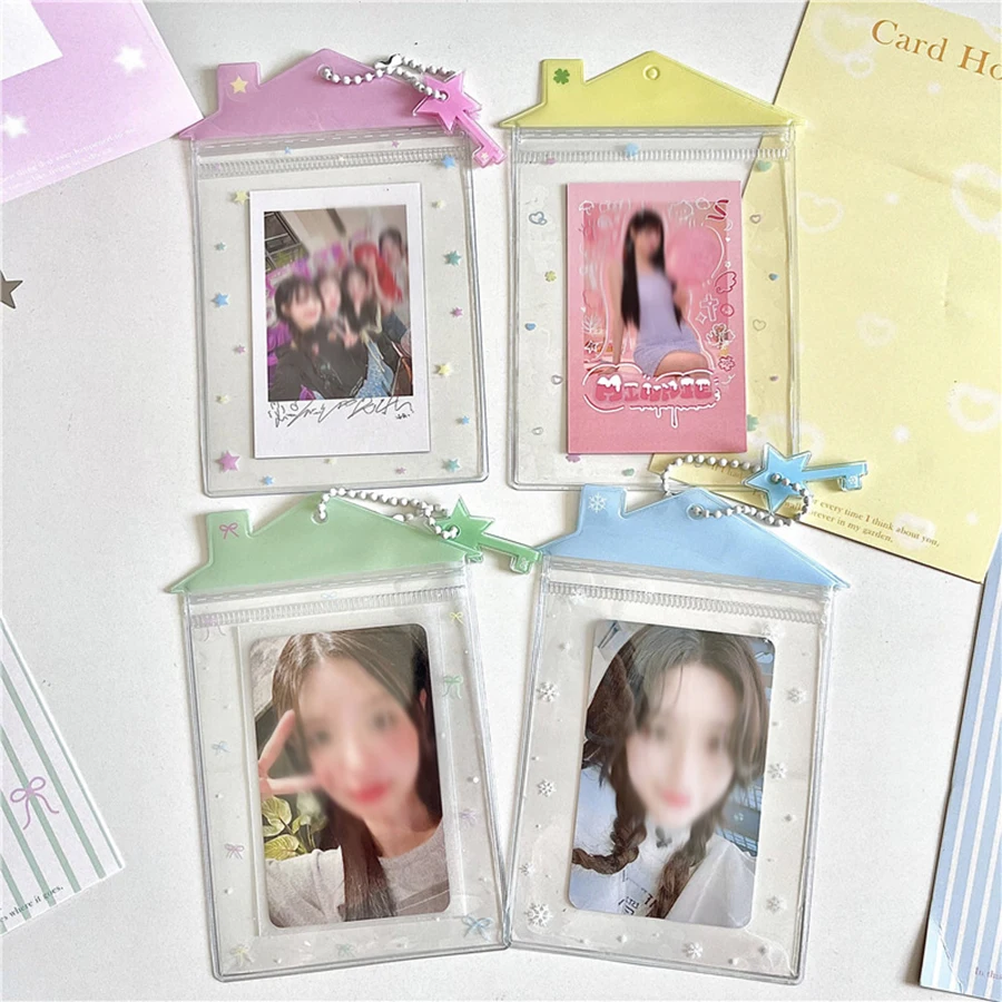 PVC cute little house card cover school meal card Polaroid star storage pendant card cover 2