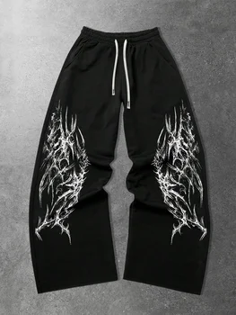 Pantaloni casual sportivi da uomo con design gotico scuro e tinta unita, gamba dritta, stile autunnale nuovo