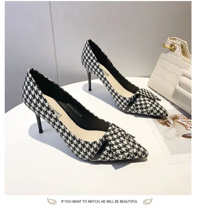 Zapatos de tacón alto para mujer, calzado Sexy de pata de gallo, a cuadros,  Color negro y verde, a juego con punta estrecha para el trabajo y la  Oficina| | - AliExpress