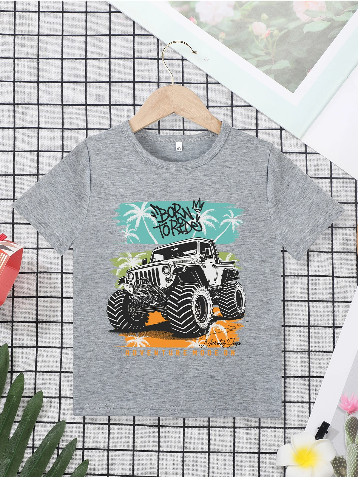 Monster Truck Hipster Boys Shirt Summer Outdoor Adventure Fashion Children's Clothing Short Sleeve Black Tops Street Casual Tees 3