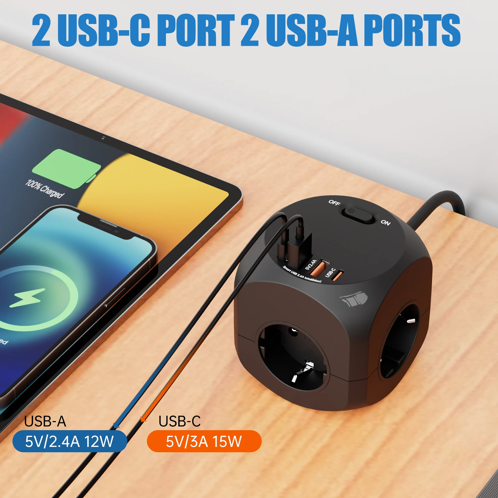 مقبس حائط متعدد الوظائف بقابس الاتحاد الأوروبي 4AC...