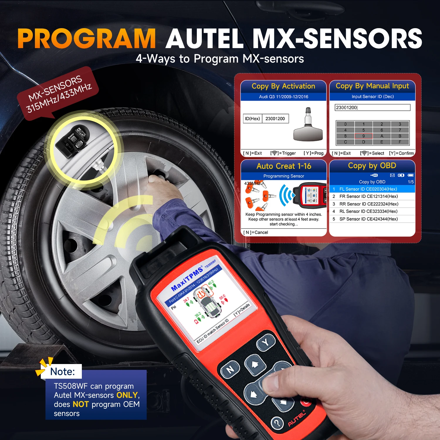 Autel MaxiTPMS TS508WF TPMS Tool Sensor Progarmming/ Relearn/ Activate, TPMS Reset, Read/Clear DTCs Upgraded of TS501 TS408 tire pressure monitor car diagnostic tool