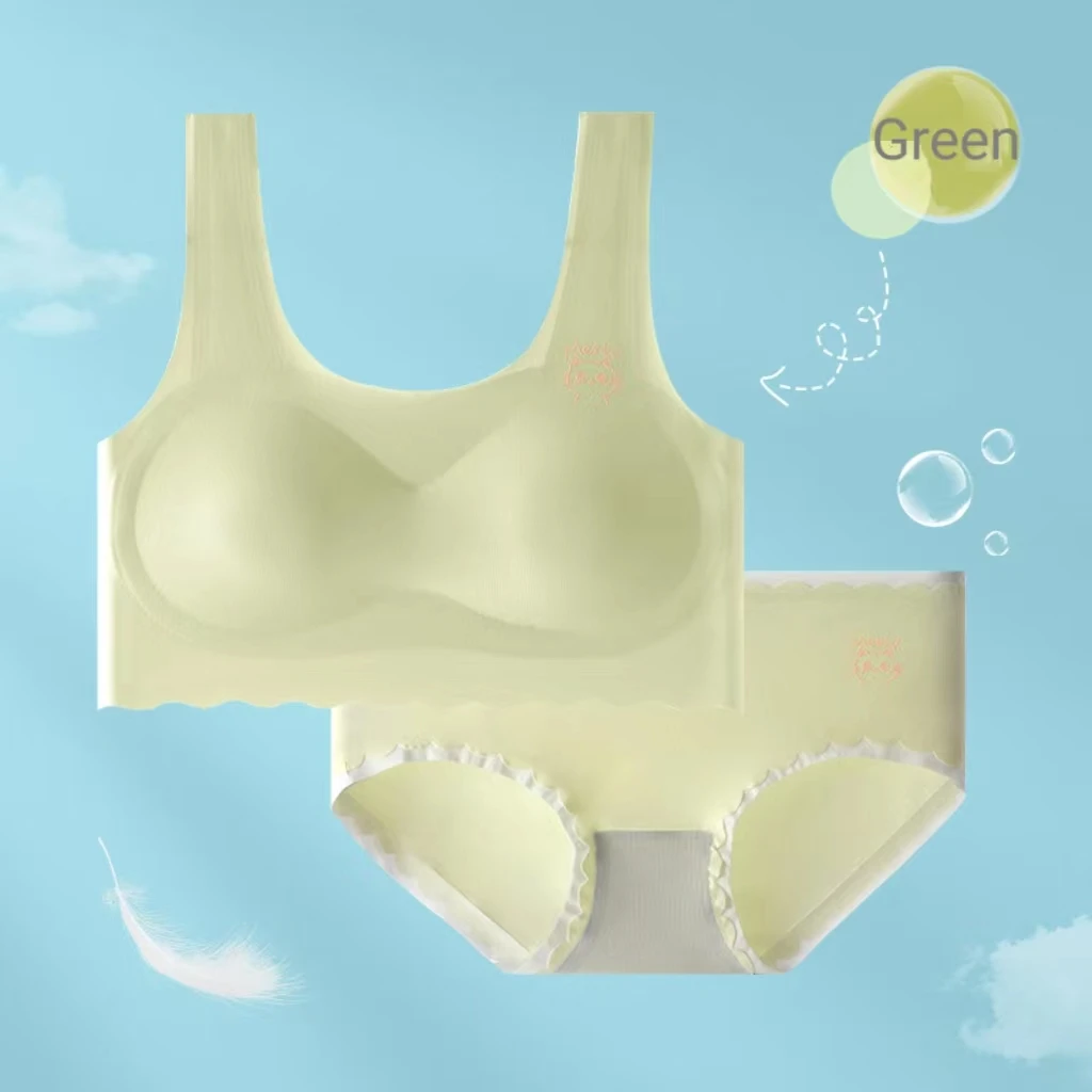 New Latex Padded Underwear Panties Bra Set Students Small Breasts Developmental Big Children Without Trace Vest Girls Bra
