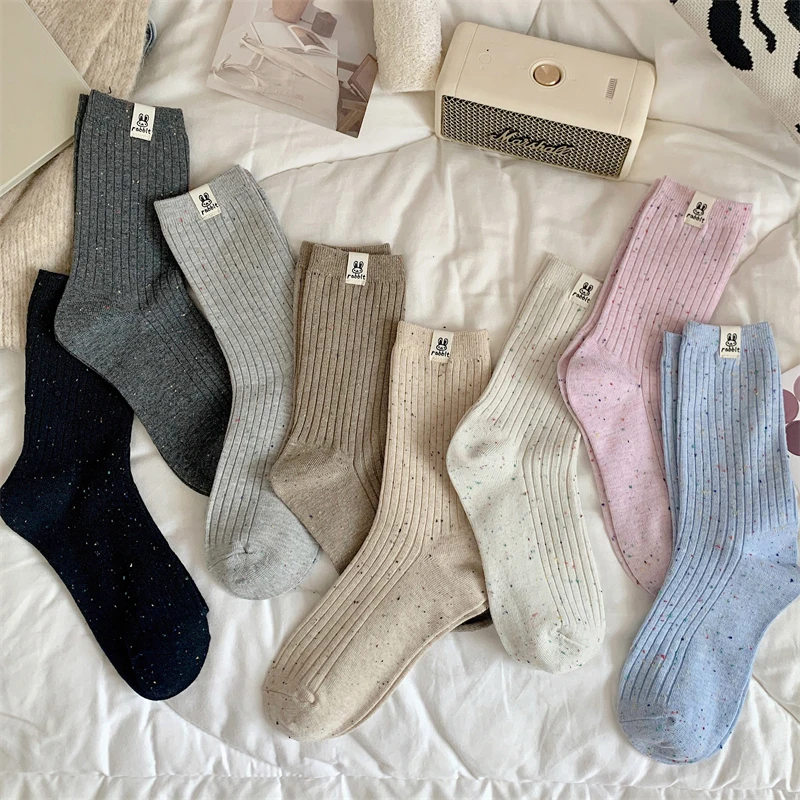 Trendy Korean-Style Women's Cartoon Dots Crew Socks - Comfortable, Breathable, and Colorfully Warm