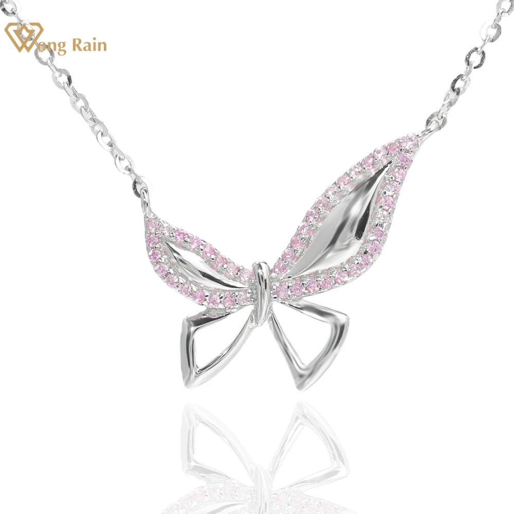 

Wong Rain 18K Gold Plated 925 Sterling Silver Butterfly Lab Sapphire High Carbon Diamond Gemstone Pendant Necklace Fine Jewelry