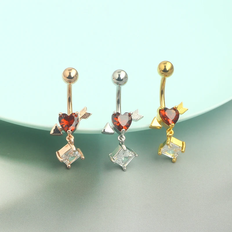 Surgical Steel Crystal Zircon Flower Heart Dollar Letter Eye Pendant Belly Button Piercing Ring Belly Button Ring Body Jewelry