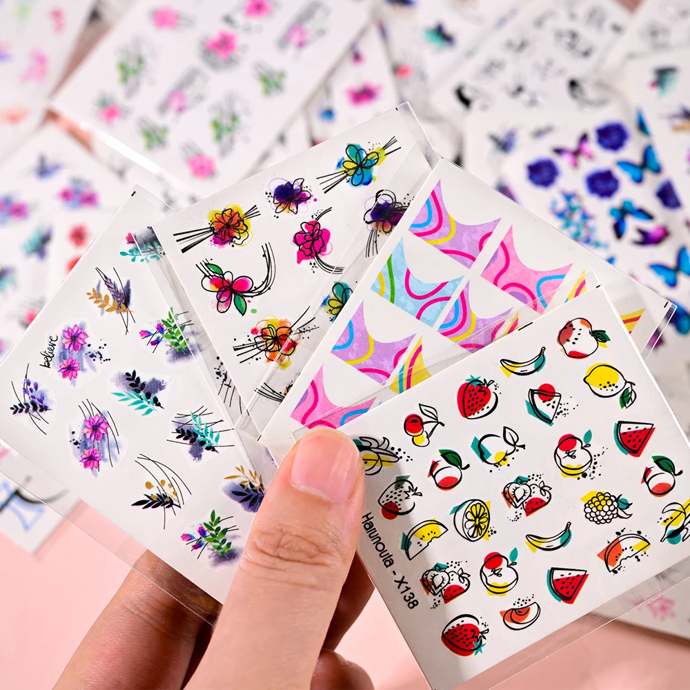 30pcs Mixed Water Transfer Nail Decals Flower/Leaves/Butterfly/French Nail Stickers 6.5*6cm Floral Water Nail Tattoo Stickers 2