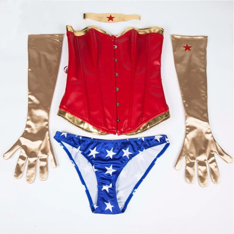 Adult Wonder Powerful Super Woman Superhero Corset Costume Halloween Cosplay Outfit