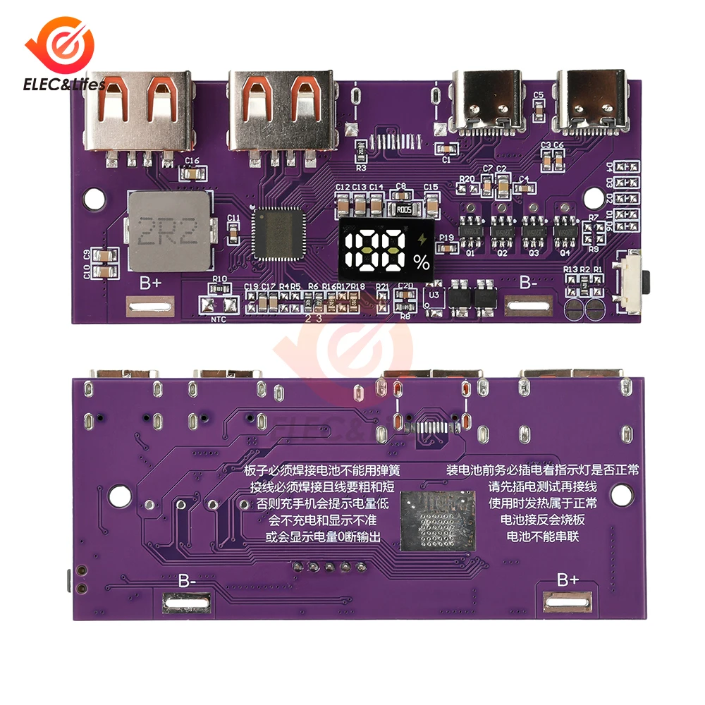 Circuito del modulo di alimentazione mobile a ricarica rapida bidirezionale Power Bank da 22,5 W con supporto USB digitale/illuminato tipo C QC4 + PD3.0 - Image 5