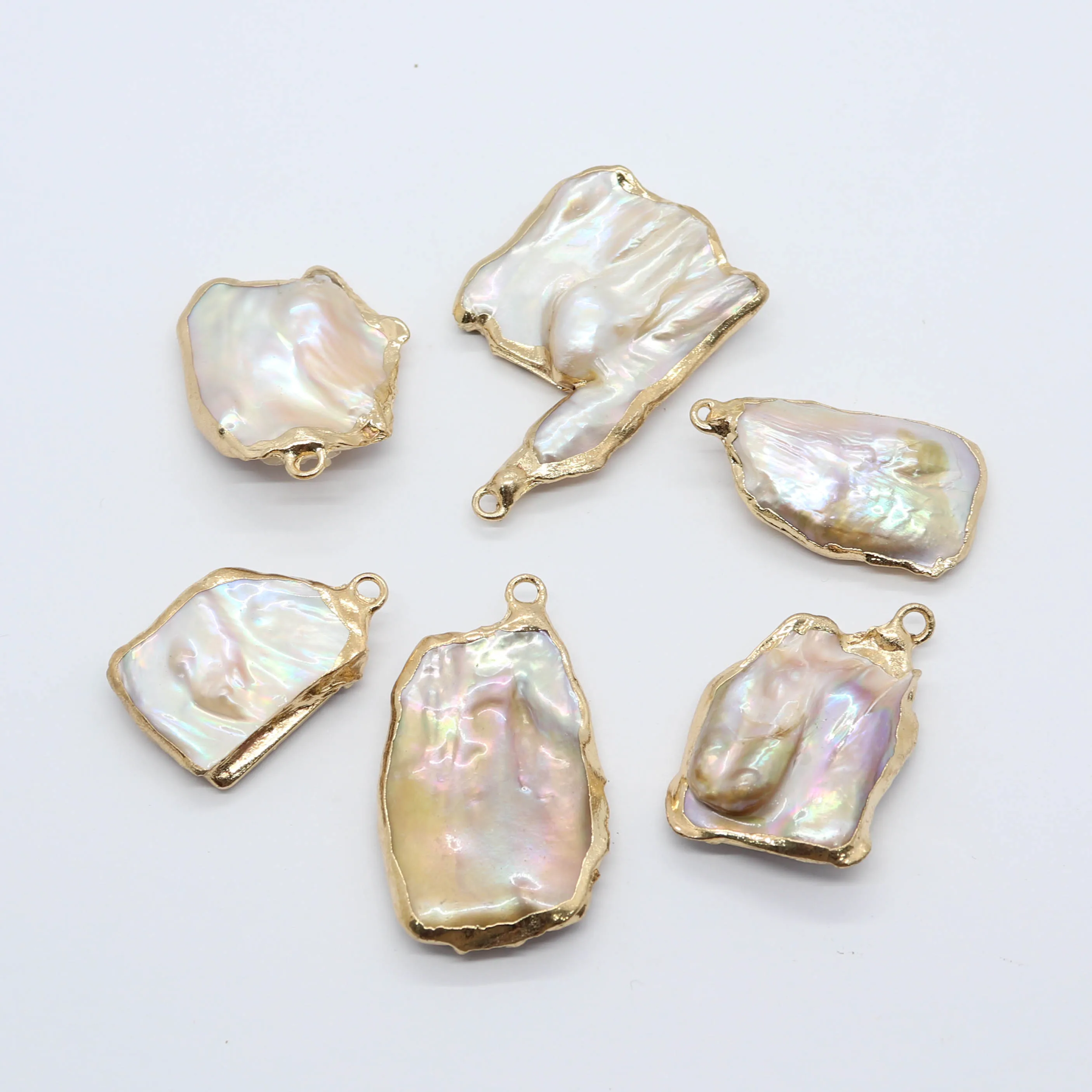 

2pcs/pack Natural Freshwater Pearl Pendants Irregular Shaped Plated Gold Color Edge DIY Making Necklace Earrings 20x30-25x40mm