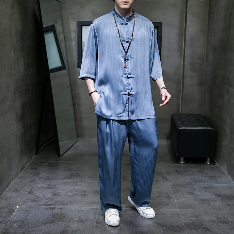 

Традиционный китайский стиль IceSilk, однотонный цвет, женский костюм танга, мужские футболки, топы, куртки, брюки чонсам