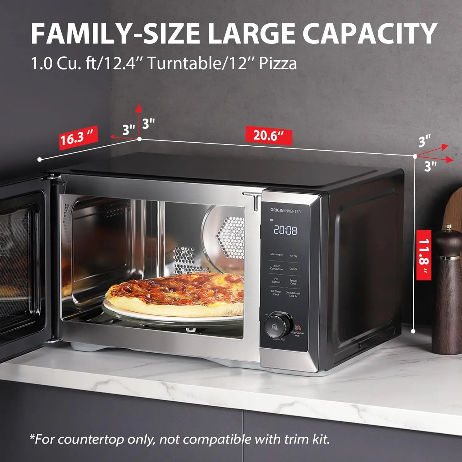 Oven Air Fryer Combo, Inverter, Convection,27 Auto Menus, 1.0 cu.ft, 1000W, 2